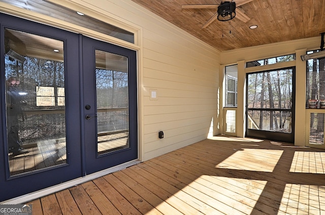 exterior space featuring ceiling fan and french doors