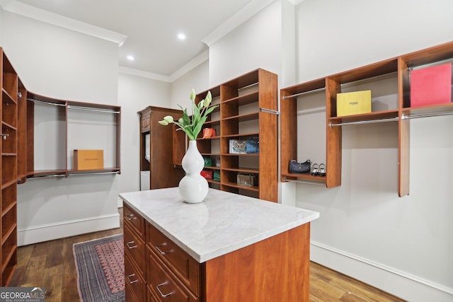 spacious closet with dark wood-type flooring