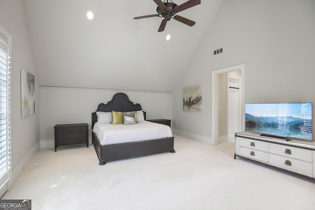 440 Belada Blvd, Sandy Springs, GA 30342 - bedroom featuring vaulted ceiling, light colored carpet, ceiling fan, and recessed lighting