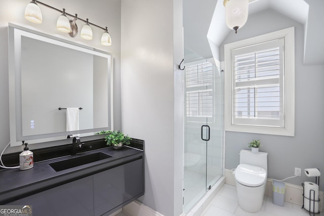 440 Belada Blvd, Sandy Springs, GA 30342 - bathroom featuring a shower stall, vanity, and tile patterned floors