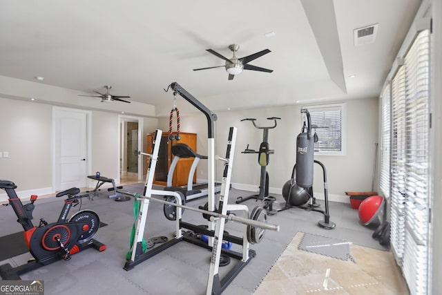 440 Belada Blvd, Sandy Springs, GA 30342 - workout area with a ceiling fan