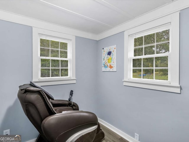 sitting room featuring baseboards and wood finished floors