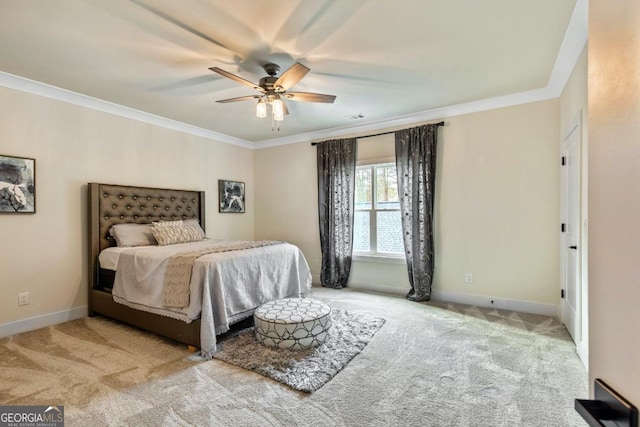 2634 Greenes Ln, Powder Springs, GA 30127 - carpeted bedroom featuring ceiling fan, baseboards, and ornamental molding