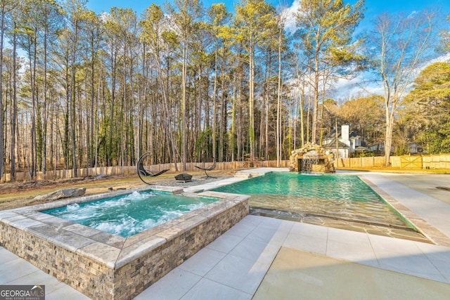 2634 Greenes Ln, Powder Springs, GA 30127 - view of pool featuring a fenced in pool, a patio, an in ground hot tub, and a fenced backyard