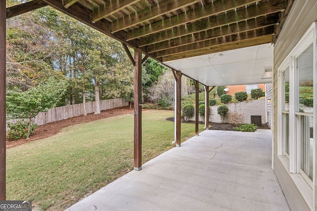 view of patio with cooling unit and fence