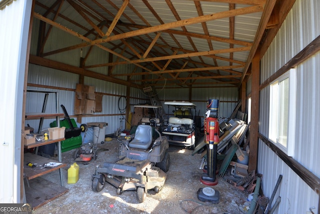 garage with metal wall