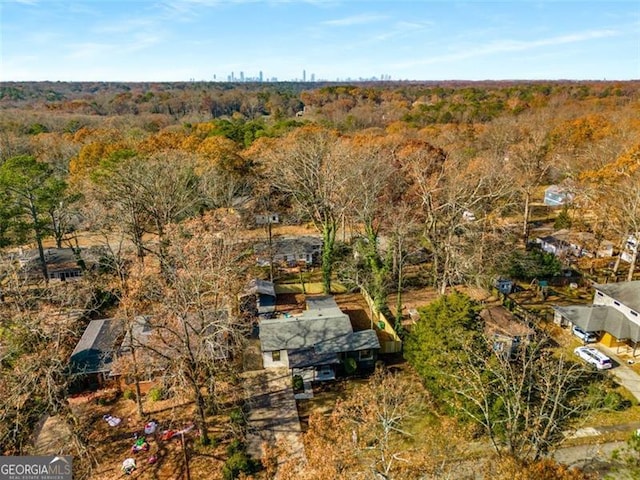 aerial view featuring a forest view