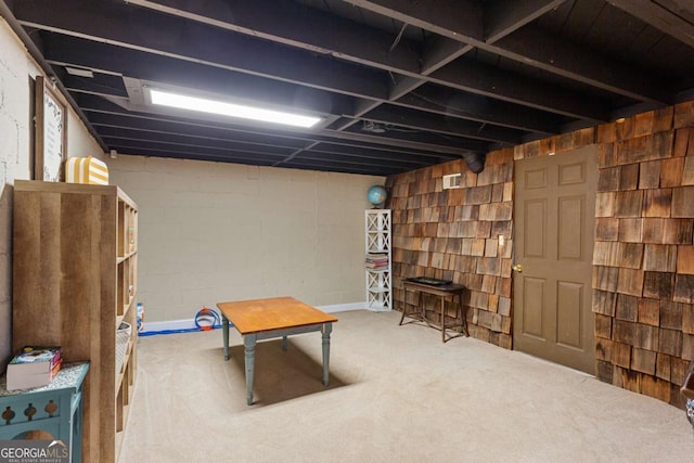 recreation room with carpet and visible vents