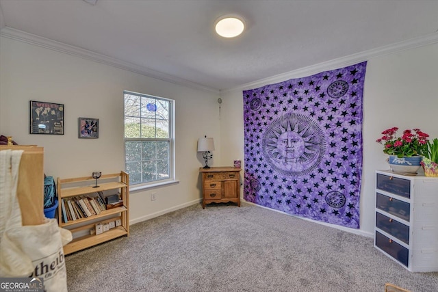 interior space with ornamental molding and baseboards