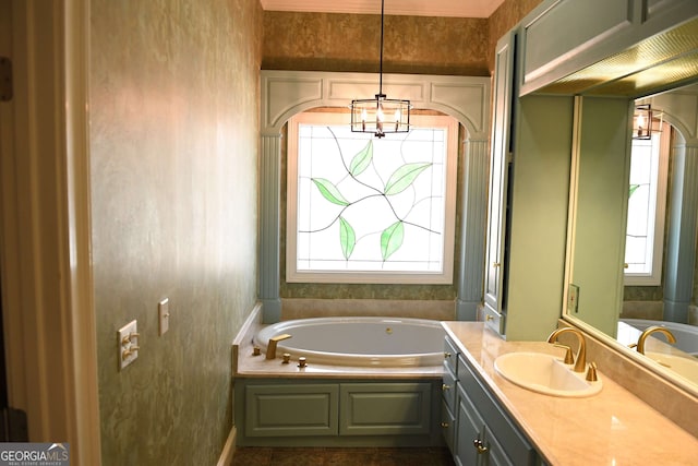 full bathroom featuring vanity, a garden tub, and a wealth of natural light