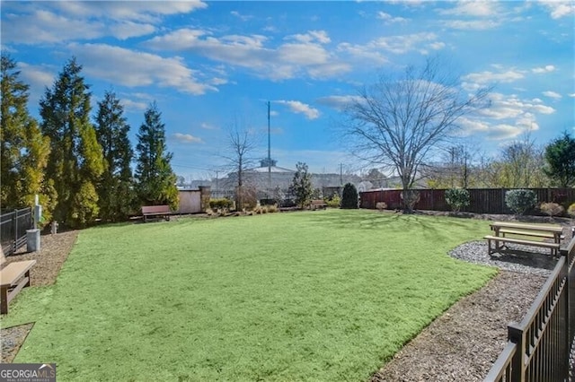 view of yard with a fenced backyard