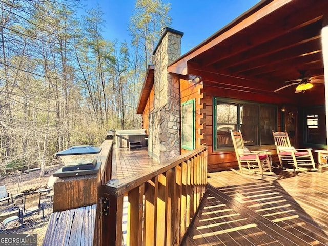 wooden terrace with ceiling fan