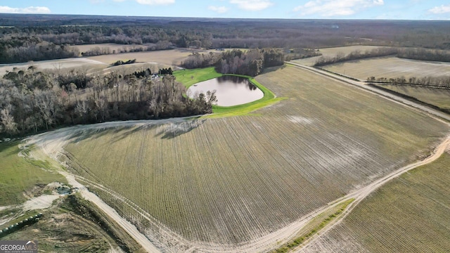 bird's eye view featuring a water view and a rural view