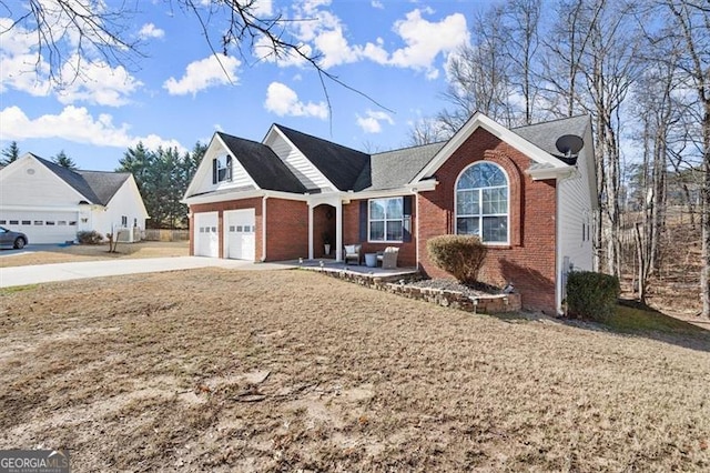 ranch-style house featuring driveway and brick siding