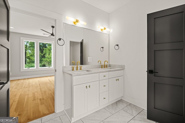 244 Locust St Unit B, Atlanta, GA 30317 - full bath featuring baseboards, a ceiling fan, and double vanity