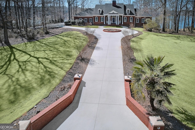 view of yard with curved driveway