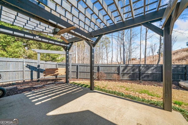 view of patio with a fenced backyard and a pergola