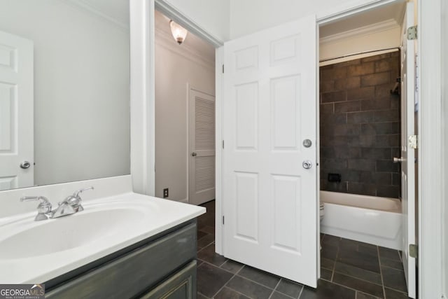 full bath featuring ornamental molding, tile patterned flooring, and vanity