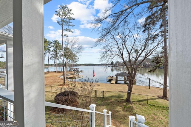 water view featuring fence