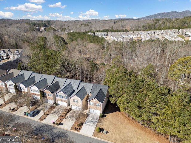 aerial view featuring a residential view and a mountain view