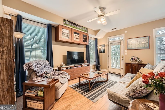 397 4th St NE, Atlanta, GA 30308 - living room featuring a ceiling fan and wood finished floors