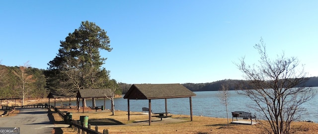 water view featuring a gazebo