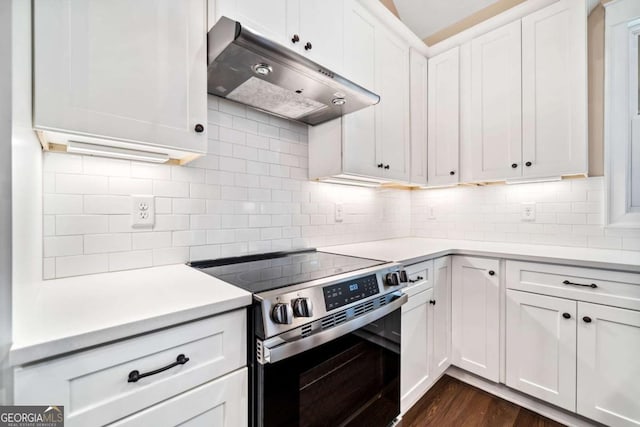107 Bob White Dr, Calhoun, GA 30701 - kitchen with stainless steel range with electric cooktop, under cabinet range hood, white cabinets, and light countertops