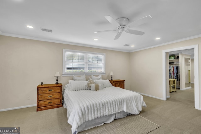 bedroom featuring light colored carpet, visible vents, and baseboards