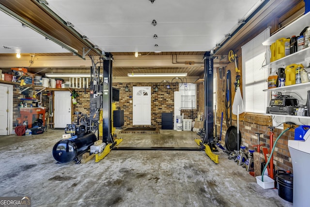 garage featuring a workshop area