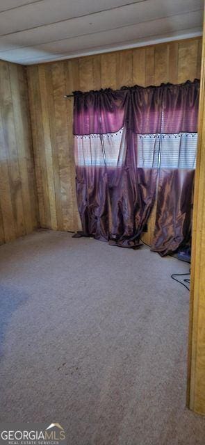 interior space featuring wooden walls