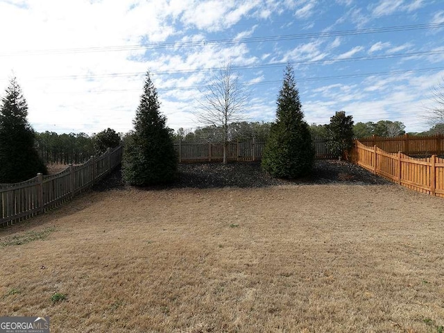 view of yard with a fenced backyard