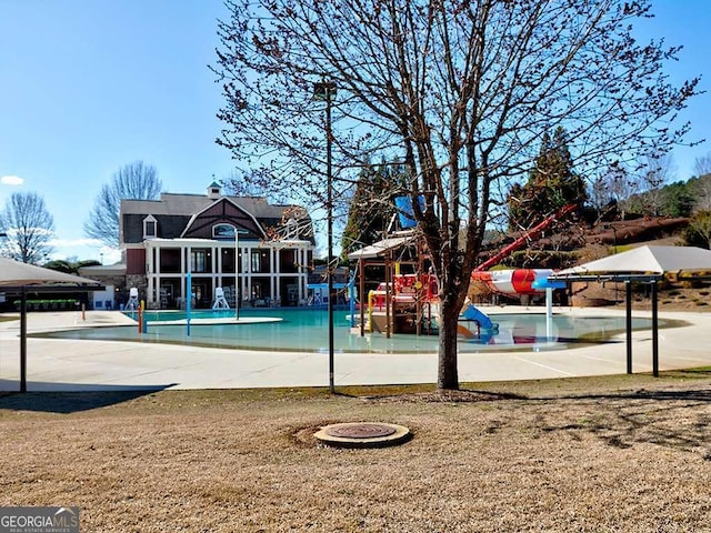 community playground with community basketball court