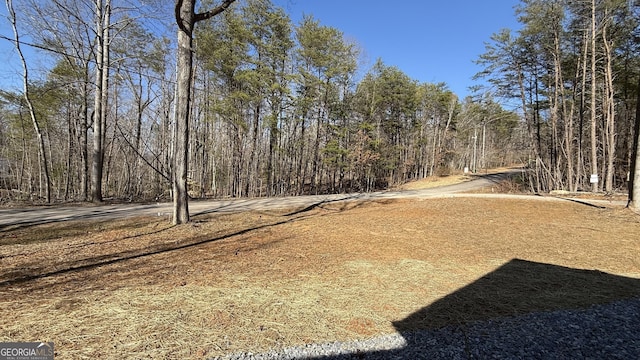 view of yard with a view of trees