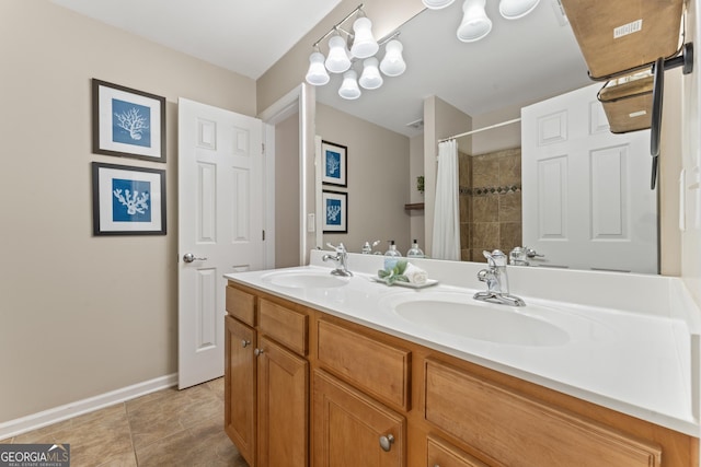 702 Berkeley Ter, Canton, GA 30115 - full bath with double vanity, tiled shower, tile patterned flooring, and baseboards