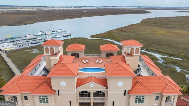 aerial view with a water view