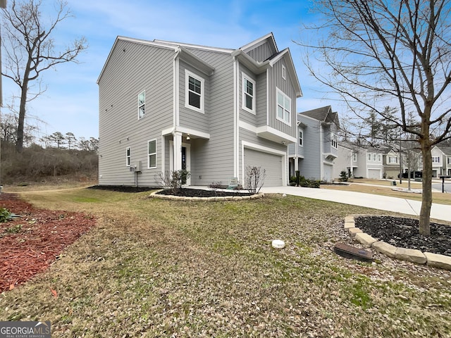 view of home's exterior featuring board and batten siding, concrete driveway, and an attached garage