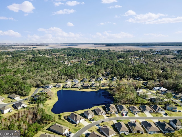 aerial view with a water view and a residential view