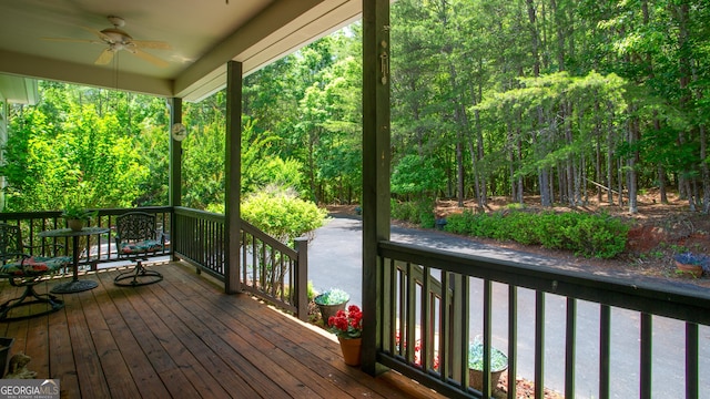 2656 Panorama Dr, Sautee Nacoochee, GA 30571 - wooden porch with a ceiling fan and a forest view