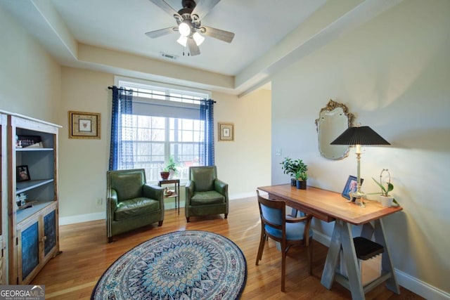 2656 Panorama Dr, Sautee Nacoochee, GA 30571 - home office featuring wood finished floors, a ceiling fan, and baseboards