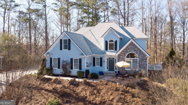 view of front facade with stone siding