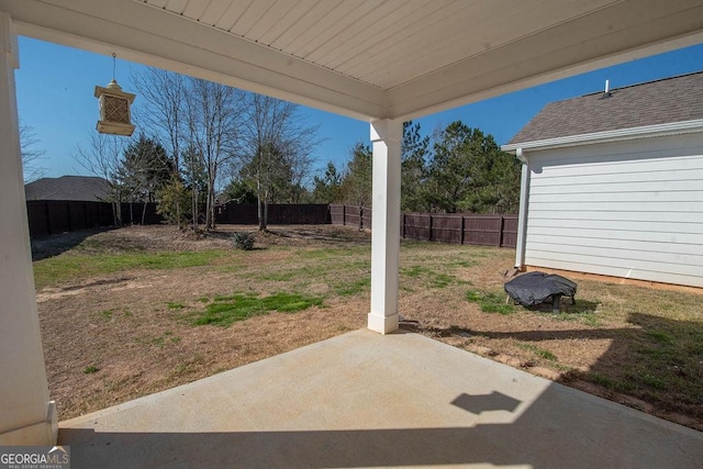 view of yard featuring a patio and a fenced backyard