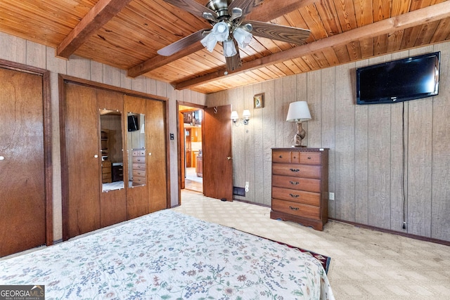 82 Swan Ave, Newnan, GA 30263 - carpeted bedroom with a wooden ceiling with exposed beams and wood walls