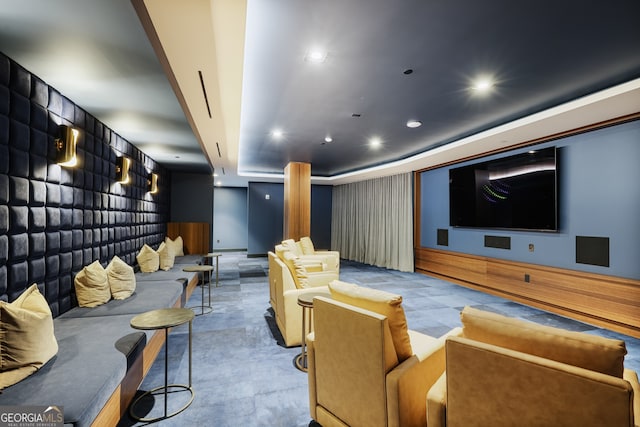 2425 Peachtree Rd NE Unit 903, Atlanta, GA 30305 - home theater room with a raised ceiling, recessed lighting, and a wainscoted wall