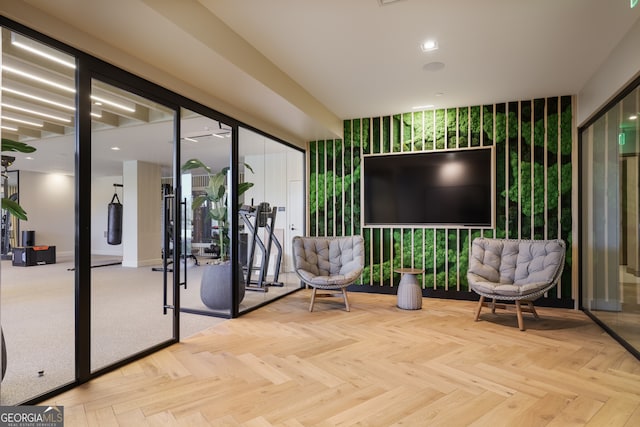 2425 Peachtree Rd NE Unit 903, Atlanta, GA 30305 - living area with recessed lighting, an accent wall, and wallpapered walls