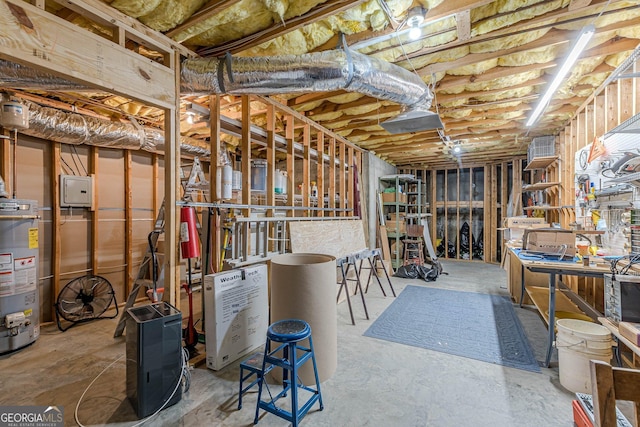 unfinished below grade area featuring water heater