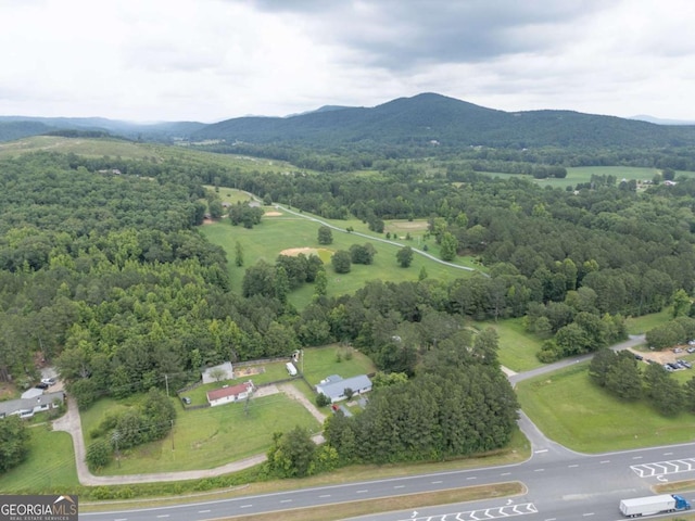 aerial view with a forest view and a mountain view