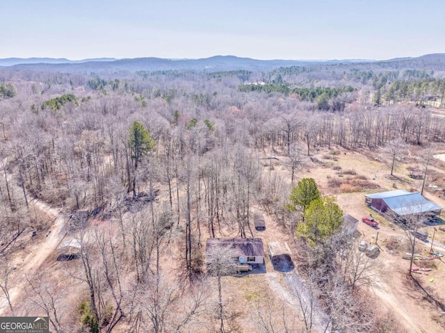 drone / aerial view featuring a mountain view