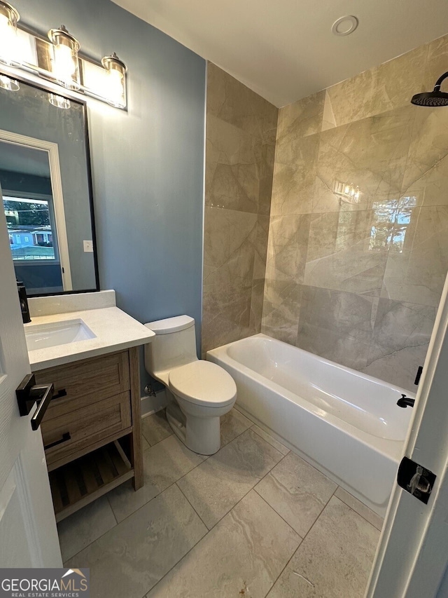 full bathroom with toilet, bathtub / shower combination, and vanity