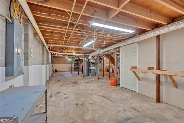 unfinished basement with electric panel