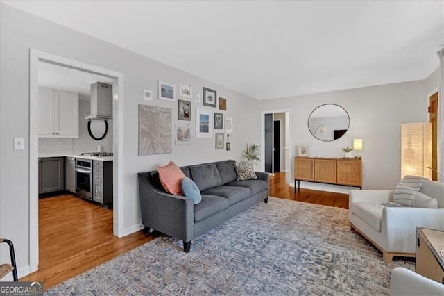 living area featuring light wood-style floors